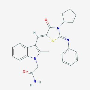 molecular formula C26H26N4O2S B327069 2-(3-{[3-cyclopentyl-4-oxo-2-(phenylimino)-1,3-thiazolidin-5-ylidene]methyl}-2-methyl-1H-indol-1-yl)acetamide 