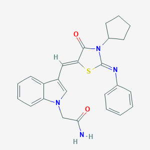 2-(3-{[3-cyclopentyl-4-oxo-2-(phenylimino)-1,3-thiazolidin-5-ylidene]methyl}-1H-indol-1-yl)acetamide