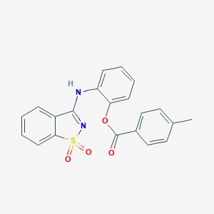 molecular formula C21H16N2O4S B327074 2-[(1,1-Dioxido-1,2-benzisothiazol-3-yl)amino]phenyl 4-methylbenzoate 