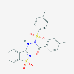 molecular formula C22H19N3O5S2 B327075 N'-(1,1-dioxido-1,2-benzisothiazol-3-yl)-4-methyl-N-(4-methylbenzoyl)benzenesulfonohydrazide 