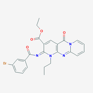molecular formula C24H21BrN4O4 B3270787 (Z)-ethyl 2-((3-bromobenzoyl)imino)-5-oxo-1-propyl-2,5-dihydro-1H-dipyrido[1,2-a:2',3'-d]pyrimidine-3-carboxylate CAS No. 534566-22-8
