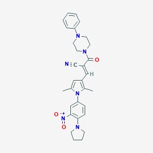 molecular formula C30H32N6O3 B327079 3-{1-[3-nitro-4-(1-pyrrolidinyl)phenyl]-2,5-dimethyl-1H-pyrrol-3-yl}-2-[(4-phenyl-1-piperazinyl)carbonyl]acrylonitrile 