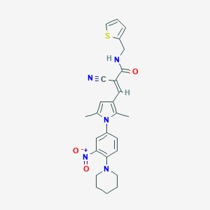 molecular formula C26H27N5O3S B327083 2-cyano-3-{1-[3-nitro-4-(1-piperidinyl)phenyl]-2,5-dimethyl-1H-pyrrol-3-yl}-N-(2-thienylmethyl)acrylamide 