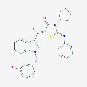 molecular formula C31H28FN3OS B327091 3-cyclopentyl-5-{[1-(3-fluorobenzyl)-2-methyl-1H-indol-3-yl]methylene}-2-(phenylimino)-1,3-thiazolidin-4-one 
