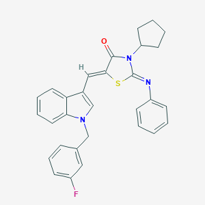 molecular formula C30H26FN3OS B327092 3-cyclopentyl-5-{[1-(3-fluorobenzyl)-1H-indol-3-yl]methylene}-2-(phenylimino)-1,3-thiazolidin-4-one 