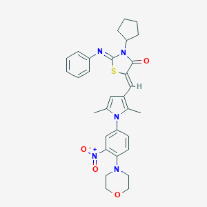 molecular formula C31H33N5O4S B327093 3-cyclopentyl-5-({1-[3-nitro-4-(4-morpholinyl)phenyl]-2,5-dimethyl-1H-pyrrol-3-yl}methylene)-2-(phenylimino)-1,3-thiazolidin-4-one 