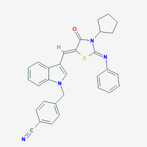 molecular formula C31H26N4OS B327095 4-[(3-{[3-cyclopentyl-4-oxo-2-(phenylimino)-1,3-thiazolidin-5-ylidene]methyl}-1H-indol-1-yl)methyl]benzonitrile 