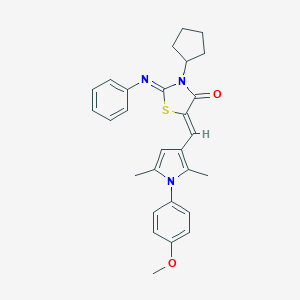 molecular formula C28H29N3O2S B327096 3-cyclopentyl-5-{[1-(4-methoxyphenyl)-2,5-dimethyl-1H-pyrrol-3-yl]methylene}-2-(phenylimino)-1,3-thiazolidin-4-one 