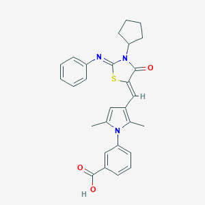 molecular formula C28H27N3O3S B327097 3-(3-{[3-cyclopentyl-4-oxo-2-(phenylimino)-1,3-thiazolidin-5-ylidene]methyl}-2,5-dimethyl-1H-pyrrol-1-yl)benzoic acid 