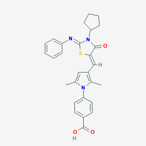 molecular formula C28H27N3O3S B327098 4-(3-{[3-cyclopentyl-4-oxo-2-(phenylimino)-1,3-thiazolidin-5-ylidene]methyl}-2,5-dimethyl-1H-pyrrol-1-yl)benzoic acid 