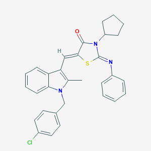 molecular formula C31H28ClN3OS B327100 5-{[1-(4-chlorobenzyl)-2-methyl-1H-indol-3-yl]methylene}-3-cyclopentyl-2-(phenylimino)-1,3-thiazolidin-4-one 
