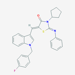 molecular formula C30H26FN3OS B327102 3-cyclopentyl-5-{[1-(4-fluorobenzyl)-1H-indol-3-yl]methylene}-2-(phenylimino)-1,3-thiazolidin-4-one 