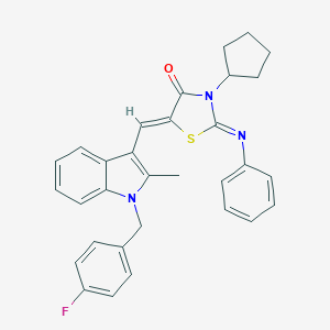 molecular formula C31H28FN3OS B327103 3-cyclopentyl-5-{[1-(4-fluorobenzyl)-2-methyl-1H-indol-3-yl]methylene}-2-(phenylimino)-1,3-thiazolidin-4-one 