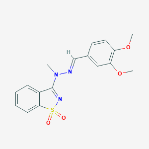 molecular formula C17H17N3O4S B327108 3,4-Dimethoxybenzaldehyde (1,1-dioxido-1,2-benzisothiazol-3-yl)(methyl)hydrazone 