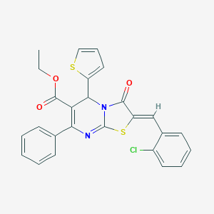 molecular formula C26H19ClN2O3S2 B327112 ethyl 2-(2-chlorobenzylidene)-3-oxo-7-phenyl-5-(2-thienyl)-2,3-dihydro-5H-[1,3]thiazolo[3,2-a]pyrimidine-6-carboxylate 