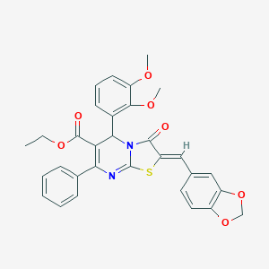molecular formula C31H26N2O7S B327114 ethyl 2-(1,3-benzodioxol-5-ylmethylene)-5-(2,3-dimethoxyphenyl)-3-oxo-7-phenyl-2,3-dihydro-5H-[1,3]thiazolo[3,2-a]pyrimidine-6-carboxylate 