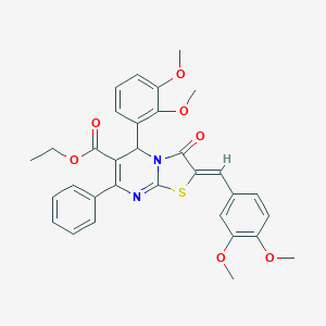 molecular formula C32H30N2O7S B327117 ethyl 2-(3,4-dimethoxybenzylidene)-5-(2,3-dimethoxyphenyl)-3-oxo-7-phenyl-2,3-dihydro-5H-[1,3]thiazolo[3,2-a]pyrimidine-6-carboxylate 