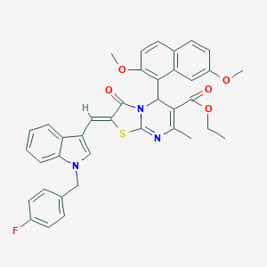 molecular formula C38H32FN3O5S B327119 ethyl 5-(2,7-dimethoxy-1-naphthyl)-2-{[1-(4-fluorobenzyl)-1H-indol-3-yl]methylene}-7-methyl-3-oxo-2,3-dihydro-5H-[1,3]thiazolo[3,2-a]pyrimidine-6-carboxylate 