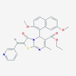 molecular formula C28H25N3O5S B327120 ethyl 5-(2,7-dimethoxy-1-naphthyl)-7-methyl-3-oxo-2-(3-pyridinylmethylene)-2,3-dihydro-5H-[1,3]thiazolo[3,2-a]pyrimidine-6-carboxylate 