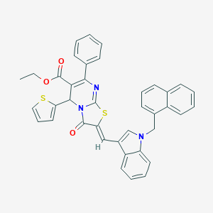 molecular formula C39H29N3O3S2 B327121 ethyl 2-{[1-(1-naphthylmethyl)-1H-indol-3-yl]methylene}-3-oxo-7-phenyl-5-(2-thienyl)-2,3-dihydro-5H-[1,3]thiazolo[3,2-a]pyrimidine-6-carboxylate 