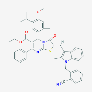 molecular formula C44H40N4O4S B327122 ethyl 2-{[1-(2-cyanobenzyl)-2-methyl-1H-indol-3-yl]methylene}-5-(5-isopropyl-4-methoxy-2-methylphenyl)-3-oxo-7-phenyl-2,3-dihydro-5H-[1,3]thiazolo[3,2-a]pyrimidine-6-carboxylate 