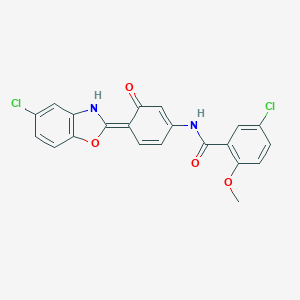 molecular formula C21H14Cl2N2O4 B327131 5-chloro-N-[(4E)-4-(5-chloro-3H-1,3-benzoxazol-2-ylidene)-3-oxocyclohexa-1,5-dien-1-yl]-2-methoxybenzamide 