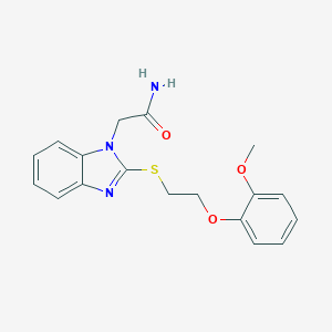 molecular formula C18H19N3O3S B327136 2-{2-[2-(2-Methoxy-phenoxy)-ethylsulfanyl]-benzoimidazol-1-yl}-acetamide 