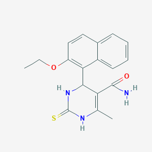 molecular formula C18H19N3O2S B327146 4-(2-Ethoxy-1-naphthyl)-6-methyl-2-thioxo-1,2,3,4-tetrahydro-5-pyrimidinecarboxamide 