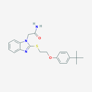 molecular formula C21H25N3O2S B327156 2-{2-[2-(4-tert-Butyl-phenoxy)-ethylsulfanyl]-benzoimidazol-1-yl}-acetamide 