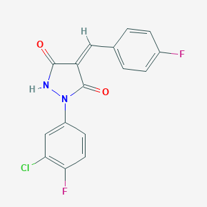 molecular formula C16H9ClF2N2O2 B327164 (4Z)-1-(3-chloro-4-fluorophenyl)-4-(4-fluorobenzylidene)pyrazolidine-3,5-dione 