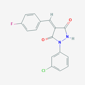 molecular formula C16H10ClFN2O2 B327166 1-(3-Chlorophenyl)-4-(4-fluorobenzylidene)-3,5-pyrazolidinedione 
