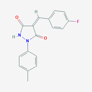 molecular formula C17H13FN2O2 B327169 (4Z)-4-(4-fluorobenzylidene)-1-(4-methylphenyl)pyrazolidine-3,5-dione 