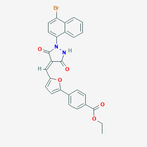 molecular formula C27H19BrN2O5 B327179 ethyl 4-(5-{(E)-[1-(4-bromonaphthalen-1-yl)-3,5-dioxopyrazolidin-4-ylidene]methyl}furan-2-yl)benzoate 