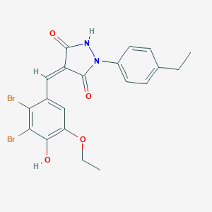 molecular formula C20H18Br2N2O4 B327184 4-(2,3-Dibromo-5-ethoxy-4-hydroxybenzylidene)-1-(4-ethylphenyl)-3,5-pyrazolidinedione 