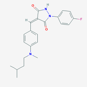 molecular formula C22H24FN3O2 B327191 1-(4-Fluorophenyl)-4-{4-[isopentyl(methyl)amino]benzylidene}-3,5-pyrazolidinedione 