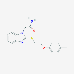 molecular formula C18H19N3O2S B327204 2-(2-{[2-(4-methylphenoxy)ethyl]sulfanyl}-1H-benzimidazol-1-yl)acetamide 