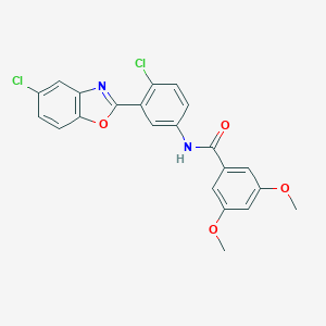 molecular formula C22H16Cl2N2O4 B327220 N-[4-Chloro-3-(5-chloro-benzooxazol-2-yl)-phenyl]-3,5-dimethoxy-benzamide 