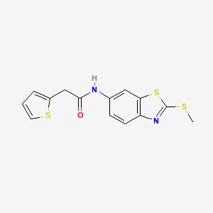 molecular formula C14H12N2OS3 B3272308 N-(2-(methylthio)benzo[d]thiazol-6-yl)-2-(thiophen-2-yl)acetamide CAS No. 565220-63-5