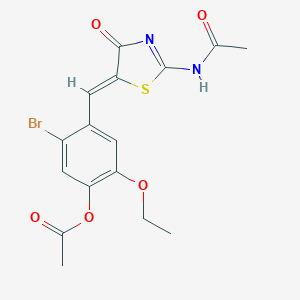 molecular formula C16H15BrN2O5S B327257 4-{[2-(Acetylimino)-4-oxo-1,3-thiazolidin-5-ylidene]methyl}-5-bromo-2-ethoxyphenyl acetate 