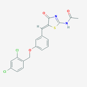 molecular formula C19H14Cl2N2O3S B327260 N-(5-{3-[(2,4-dichlorobenzyl)oxy]benzylidene}-4-oxo-1,3-thiazolidin-2-ylidene)acetamide 
