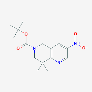molecular formula C15H21N3O4 B3272621 tert-butyl 8,8-dimethyl-3-nitro-7,8-dihydro-1,6-naphthyridine-6(5H)-carboxylate CAS No. 570409-62-0