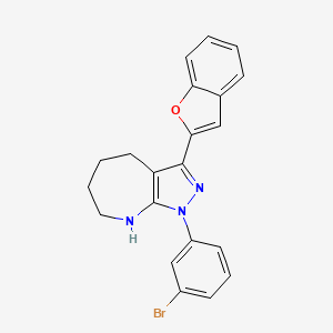 molecular formula C21H18BrN3O B3273200 3-(1-Benzofuran-2-yl)-1-(3-bromophenyl)-5,6,7,8-tetrahydro-4H-pyrazolo[3,4-b]azepine CAS No. 581773-79-7