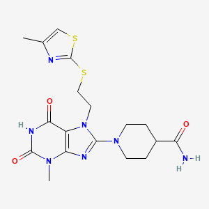 molecular formula C18H23N7O3S2 B3273415 1-[3-Methyl-7-[2-[(4-methyl-1,3-thiazol-2-yl)sulfanyl]ethyl]-2,6-dioxopurin-8-yl]piperidine-4-carboxamide CAS No. 587005-12-7