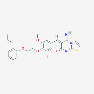 molecular formula C26H24IN3O4S B327371 6-{4-[2-(2-allylphenoxy)ethoxy]-3-iodo-5-methoxybenzylidene}-5-imino-2-methyl-5,6-dihydro-7H-[1,3]thiazolo[3,2-a]pyrimidin-7-one 