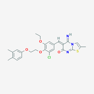 molecular formula C26H26ClN3O4S B327372 6-{3-chloro-4-[2-(3,4-dimethylphenoxy)ethoxy]-5-ethoxybenzylidene}-5-imino-2-methyl-5,6-dihydro-7H-[1,3]thiazolo[3,2-a]pyrimidin-7-one 