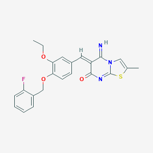 molecular formula C23H20FN3O3S B327379 6-{3-ethoxy-4-[(2-fluorobenzyl)oxy]benzylidene}-5-imino-2-methyl-5,6-dihydro-7H-[1,3]thiazolo[3,2-a]pyrimidin-7-one 