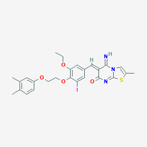 molecular formula C26H26IN3O4S B327383 6-{4-[2-(3,4-dimethylphenoxy)ethoxy]-3-ethoxy-5-iodobenzylidene}-5-imino-2-methyl-5,6-dihydro-7H-[1,3]thiazolo[3,2-a]pyrimidin-7-one 