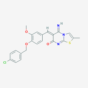 molecular formula C22H18ClN3O3S B327385 6-{4-[(4-chlorobenzyl)oxy]-3-methoxybenzylidene}-5-imino-2-methyl-5,6-dihydro-7H-[1,3]thiazolo[3,2-a]pyrimidin-7-one 