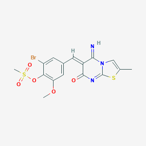 molecular formula C16H14BrN3O5S2 B327387 2-bromo-4-[(5-imino-2-methyl-7-oxo-5H-[1,3]thiazolo[3,2-a]pyrimidin-6(7H)-ylidene)methyl]-6-methoxyphenyl methanesulfonate 