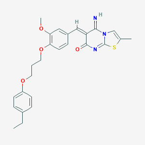 molecular formula C26H27N3O4S B327389 6-{4-[3-(4-ethylphenoxy)propoxy]-3-methoxybenzylidene}-5-imino-2-methyl-5,6-dihydro-7H-[1,3]thiazolo[3,2-a]pyrimidin-7-one 